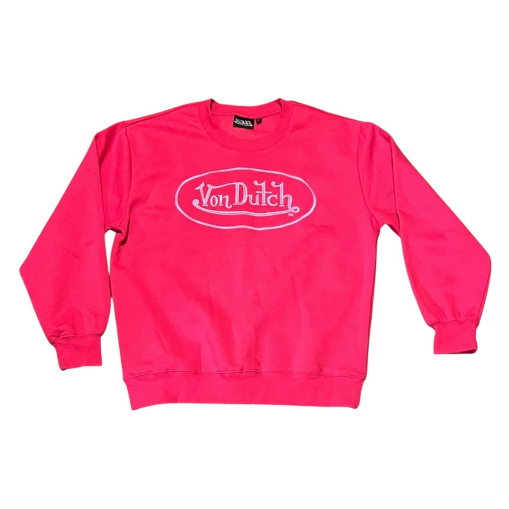 Von Dutch Sweatshirt Women’s Large Pink Big Logo Y2K Retro Pullover EUC Crewneck